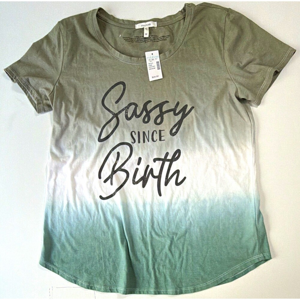 maurices Women’s M Green/White Ombre Sassy Graphic Scoop Neck Short Sleeve Tee